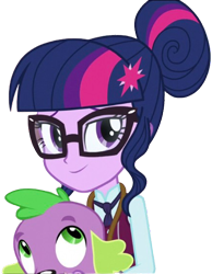 Size: 1953x2520 | Tagged: safe, edit, edited screencap, editor:homersimpson1983, imported from derpibooru, screencap, sci-twi, spike, spike the regular dog, twilight sparkle, dog, human, equestria girls, friendship games, background removed, clothes, female, glasses, male, not a vector