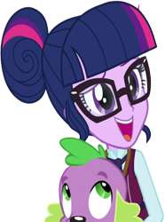 Size: 1879x2520 | Tagged: safe, edit, edited screencap, editor:homersimpson1983, imported from derpibooru, screencap, sci-twi, spike, spike the regular dog, twilight sparkle, dog, human, equestria girls, friendship games, background removed, clothes, female, glasses, not a vector