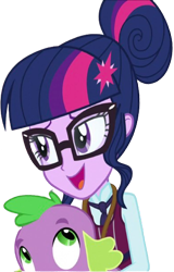 Size: 1613x2520 | Tagged: safe, edit, edited screencap, editor:homersimpson1983, imported from derpibooru, screencap, sci-twi, spike, spike the regular dog, twilight sparkle, dog, equestria girls, friendship games, background removed, clothes, female, glasses, male, not a vector