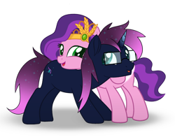 Size: 3600x2829 | Tagged: safe, artist:ramixe dash, imported from derpibooru, pipp petals, oc, oc:osiris eclipse, pegasus, pony, unicorn, colored horn, colored wings, duo, female, g5, g5 to g4, generation leap, horn, male, mare, movie accurate, shipping, simple background, stallion, transparent background, wings