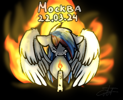 Size: 860x694 | Tagged: safe, artist:deadsmoke, imported from derpibooru, oc, oc:marussia, pegasus, pony, candle, crying, current events, cyrillic, fire, nation ponies, ponified, russia, russian, sad, solo, vent art