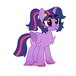 Size: 1280x1280 | Tagged: safe, artist:bunnykitty13, artist:scenebunny, artist:scenesonic, edit, imported from derpibooru, part of a set, vector edit, twilight sparkle, alicorn, pony, alternate eye color, alternate hairstyle, chest fluff, colored hooves, colored muzzle, colored wings, colored wingtips, cutie mark eyes, eyebrows, eyebrows visible through hair, eyelashes, female, folded wings, gradient horn, gradient legs, hairclip, horn, long tail, mare, multicolored mane, multicolored tail, pink eyes, ponytail, shiny hoof, short mane, simple background, smiling, solo, spasrkly eyes, tail, tied mane, twilight sparkle (alicorn), two toned wings, unicorn horn, unshorn fetlocks, vector, white background, wingding eyes, wings