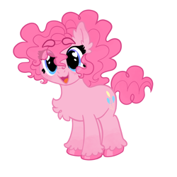 Size: 1280x1280 | Tagged: safe, artist:bunnykitty13, artist:scenebunny, artist:scenesonic, edit, imported from derpibooru, part of a set, vector edit, pinkie pie, earth pony, pony, :3, alternate design, blue eyes, chest fluff, chubby, coat markings, colored eartips, colored eyebrows, colored hooves, curly mane, curly tail, ear fluff, eye clipping through hair, eyebrows, eyebrows visible through hair, eyelashes, female, heart, heart eyes, looking at you, mare, open mouth, open smile, pink coat, pink mane, pink tail, ponytail, redesign, shiny hoof, short, short mane, simple background, smiling, smiling at you, socks (coat markings), solo, tail, tied mane, unshorn fetlocks, vector, white background, wingding eyes