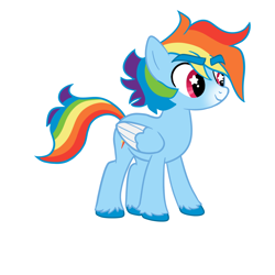 Size: 1280x1280 | Tagged: safe, artist:bunnykitty13, artist:scenebunny, artist:scenesonic, edit, imported from derpibooru, part of a set, vector edit, rainbow dash, pegasus, pony, alternate design, blue coat, colored hooves, colored muzzle, colored wings, colored wingtips, eyebrows, eyebrows visible through hair, female, folded wings, long tail, mare, multicolored hair, pink eyes, rainbow hair, rainbow tail, redesign, short hair rainbow dash, simple background, smiling, solo, starry eyes, tail, thick eyebrows, two toned wings, unshorn fetlocks, vector, white background, wingding eyes, wings