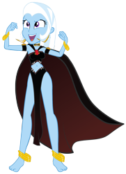 Size: 1170x1616 | Tagged: safe, artist:crazybrothersstyler2, artist:invisibleink, edit, imported from derpibooru, trixie, human, equestria girls, belly, belly button, cape, clothes, female, great and powerful, outfit, outfits, queen la, simple background, solo, the legend of tarzan