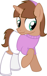 Size: 1776x2859 | Tagged: safe, artist:peternators, imported from derpibooru, oc, oc only, oc:heroic armour, pony, unicorn, boots, clothes, colt, crossdressing, crossplay, foal, horn, male, shoes, show accurate, simple background, skirt, smiling, sweater, teenager, the fairly oddparents, transparent background, trixie tang