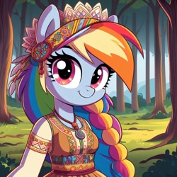 Size: 1024x1024 | Tagged: safe, imported from derpibooru, rainbow dash, ai content, ai generated, cyrillic, forest, nature, russian, slavic, solo, tree