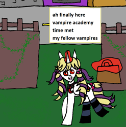 Size: 957x968 | Tagged: artist needed, safe, imported from derpibooru, oc, oc only, pony, undead, vampire, vampony, 1000 hours in ms paint, ask, clothes, engrish, socks, solo, striped socks, tumblr