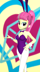 Size: 1080x1920 | Tagged: safe, artist:oatmeal!, imported from derpibooru, part of a set, sour sweet, human, equestria girls, 3d, accessory swap, bowtie, bunny ears, bunny girl, bunny suit, clothes, costume, cutie mark, easter, gmod, hand on hip, holiday, legs together, leotard, looking at you, simple background, solo, tight clothing, tights