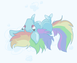 Size: 2928x2388 | Tagged: safe, artist:tkshoelace, imported from derpibooru, rainbow dash, pegasus, pony, cloud, female, lying down, lying on a cloud, mare, on a cloud, on back, simple background, solo, white background