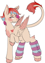 Size: 770x1070 | Tagged: safe, artist:squeezymouse, derpibooru exclusive, imported from derpibooru, oc, oc only, oc:cardia, pegasus, pony, adoptable, adopted, ambiguous gender, birthmark, blank flank, chest fluff, clothes, gradient mane, leg warmers, leonine tail, multicolored mane, simple background, solo, standing, swirly eyes, tail, transparent background, unshorn fetlocks, wingding eyes