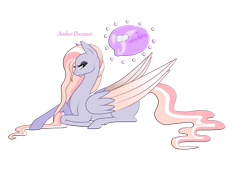 Size: 2873x2088 | Tagged: safe, artist:sofienriquez, imported from derpibooru, oc, oc:amber dreamer, pegasus, pony, colored wings, female, lying down, mare, prone, reference sheet, simple background, solo, transparent background, two toned wings, wings