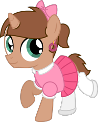 Size: 2005x2505 | Tagged: safe, artist:peternators, imported from derpibooru, oc, oc only, oc:heroic armour, pony, unicorn, bow, clothes, colt, crossdressing, crossplay, ear piercing, earring, foal, hair bow, horn, jewelry, male, piercing, shoes, show accurate, simple background, skirt, smiling, socks, sweater, the fairly oddparents, thigh highs, timmy turner, transparent background