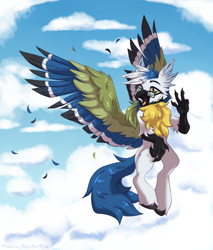 Size: 1700x2000 | Tagged: safe, artist:maximkoshe4ka, imported from derpibooru, hippogriff, colored wings, glasses, multicolored wings, solo, wings