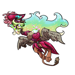 Size: 5000x5000 | Tagged: safe, artist:ghouleh, imported from derpibooru, oc, oc only, griffon, :p, clothes, detachable head, ethereal mane, feathered hat, female, mask, modular, tongue out, wings