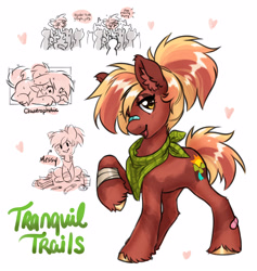 Size: 2658x2808 | Tagged: safe, artist:opalacorn, imported from derpibooru, oc, oc:tranquil trails, earth pony, pony, bandage, bandaged leg, bandaid, bandaid on nose, bandana, crowd, female, hair over one eye, heart, lidded eyes, looking at you, mare, open mouth, open smile, simple background, smiling, smiling at you, solo focus, white background