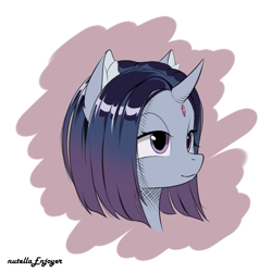 Size: 727x727 | Tagged: safe, artist:nutellaenjoyer, imported from derpibooru, pony, unicorn, bust, dc comics, ear fluff, lidded eyes, portrait, raven (dc comics), simple background, teen titans