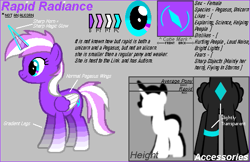 Size: 543x352 | Tagged: safe, imported from derpibooru, oc, oc:rapid radiance, pegasus, pony, unicorn, cutie mark, horn, reference, reference sheet, solo
