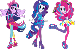 Size: 12414x8206 | Tagged: safe, artist:sugar-loop, imported from derpibooru, pinkie pie, rarity, twilight sparkle, alicorn, equestria girls, rainbow rocks, drumsticks, neon rainbow rocks, simple background, transparent background, twilight sparkle (alicorn), wings