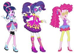 Size: 11817x8374 | Tagged: safe, imported from derpibooru, pinkie pie, rarity, twilight sparkle, equestria girls, friendship through the ages, simple background, transparent background