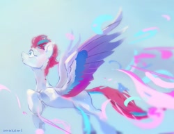 Size: 1289x993 | Tagged: safe, artist:laymy, imported from derpibooru, zipp storm, pegasus, pony, female, flying, g5, looking up, mare, signature, solo, spread wings, wings