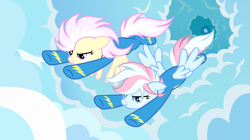 Size: 1280x717 | Tagged: safe, artist:vi45, imported from derpibooru, oc, oc only, oc:white star, pegasus, pony, clothes, female, flying, mare, uniform, wonderbolts uniform