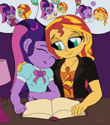 Size: 3700x4200 | Tagged: safe, artist:digi1talpho3nix, imported from derpibooru, sci-twi, sunset shimmer, twilight sparkle, human, equestria girls, book, breasts, female, lesbian, sci-twishimmer, shipping, sleeping, studying, sunsetsparkle