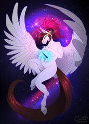 Size: 1143x1600 | Tagged: safe, artist:sunny way, imported from derpibooru, oc, oc:sunny way, anthro, horse, pegasus, art, artist, artwork, belly, chubby, cute, digital art, drawing, female, hooves, love, magic, mare, nebula, nudity, pinup, reward, sexy, smiling, solo, space, thick, wings