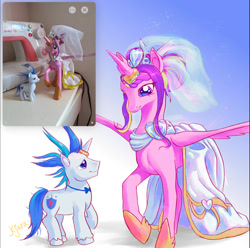 Size: 952x944 | Tagged: safe, artist:grissaecrim, imported from derpibooru, princess cadance, shining armor, alicorn, pony, unicorn, female, horn, irl, male, mare, meme, photo, reference, size difference, stallion, the bride and the ugly ass groom, toy