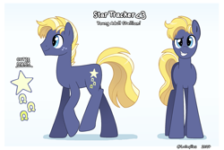Size: 2171x1452 | Tagged: safe, artist:lullapiies, imported from derpibooru, star tracker, earth pony, pony, dreamworks face, eyebrows, freckles, gradient background, grin, male, older, older star tracker, raised eyebrow, smiling, solo, stallion