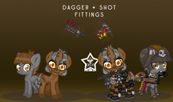Size: 1700x1000 | Tagged: safe, artist:devorierdeos, imported from derpibooru, oc, oc only, earth pony, unicorn, fallout equestria, battle saddle, brothers, cutie mark, duo, duo male, foal, gradient background, helmet, horn, knife, male, raider, raider armor, reference sheet, sawed off shotgun, siblings, yellow eyes