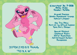 Size: 2100x1500 | Tagged: safe, artist:prixy05, imported from derpibooru, pinkie pie, experiment, female, four arms, lilo and stitch, reference sheet, solo, species swap, text, uvula