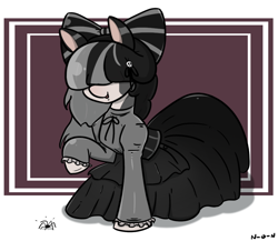 Size: 974x846 | Tagged: safe, artist:n-o-n, imported from derpibooru, oc, oc:lucy moonrise, oc:only, earth pony, pony, spider, bow, clothes, corset, dress, earth pony oc, goth, gothic, hair bow, simple background, solo