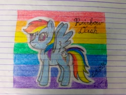 Size: 4160x3120 | Tagged: safe, artist:codenamekid, imported from derpibooru, rainbow dash, pegasus, pony, colored, female, mare, pencil drawing, solo, spread wings, traditional art, wings