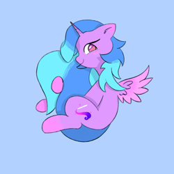 Size: 4096x4096 | Tagged: safe, artist:riley_draws_, imported from derpibooru, oc, oc:saphira moon, alicorn, pony, alicorn oc, blue mane, blushing, colored, digital art, horn, hug, looking at you, looking back, purple pony, tail, tail hug, wings