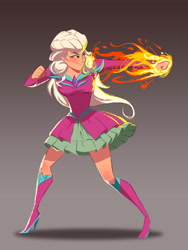 Size: 3500x4642 | Tagged: safe, artist:伟 沈, imported from derpibooru, opaline arcana, human, boots, clothes, fire, g5, gradient background, high heel boots, humanized, light skin, shoes, solo