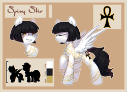 Size: 2000x1458 | Tagged: safe, artist:enderselyatdark, imported from derpibooru, oc, oc:spicy stir, ankh, black mane, black tail, reference sheet, runes, size chart, size comparison, tail
