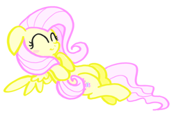 Size: 1472x980 | Tagged: safe, artist:jack107401, imported from derpibooru, fluttershy, pegasus, blushing, lying down, simple background, smiling, white background