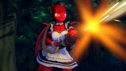 Size: 1920x1080 | Tagged: safe, artist:runic_the_wolf, oc, oc only, oc:runic, anthro, 3d, breasts, clothes, maid, minigun