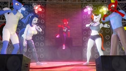 Size: 1920x1080 | Tagged: safe, artist:runic_the_wolf, oc, oc only, oc:runic, oc:warheart, anthro, 3d, breasts, clothes, dancing, disco, female, male, microphone, singing