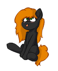 Size: 605x750 | Tagged: safe, artist:solarhors, derpibooru exclusive, imported from derpibooru, oc, oc only, oc:solar flare, earth pony, pony, :p, blushing, eye clipping through hair, female, mare, simple background, sitting, solo, tail, tongue out, transparent background