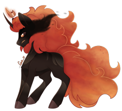 Size: 5637x5128 | Tagged: safe, artist:trashpanda czar, imported from derpibooru, oc, oc only, oc:mairon imonar, body markings, cloven hooves, concave belly, crown, eye mist, floating crown, flowing mane, horn, jewelry, male, mane of fire, regalia, simple background, snarling, transparent background