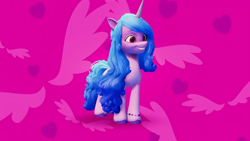 Size: 4224x2376 | Tagged: safe, imported from derpibooru, izzy moonbow, pony, unicorn, amulet, bracelet, female, g5, game screencap, horn, jewelry, mare, my little pony: a maretime bay adventure, outright games, smiling, solo, upscaled
