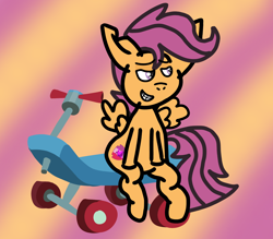 Size: 2000x1750 | Tagged: safe, artist:sleeplesseevee, imported from derpibooru, scootaloo, pegasus, pony, alternate cutie mark, cutie mark, female, filly, foal, sitting, smiling, smirk, solo, the cmc's cutie marks