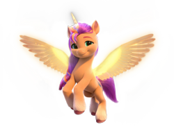 Size: 1890x1406 | Tagged: safe, imported from derpibooru, sunny starscout, alicorn, pony, 3d, artificial horn, artificial wings, augmented, belly, cgi, coat markings, cute, female, flying, g5, horn, looking at you, magic, magic horn, magic wings, mane stripe sunny, mare, my little pony: make your mark, official, race swap, simple background, smiling, smiling at you, socks (coat markings), solo, sunnybetes, sunnycorn, transparent background, unshorn fetlocks, wings