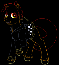 Size: 1650x1800 | Tagged: safe, artist:squeezymouse, derpibooru exclusive, imported from derpibooru, derpy hooves, oc, oc only, oc:ciaran, black background, clothes, hoodie, hooves, lineart, raised hoof, simple background, solo, tail, unshorn fetlocks
