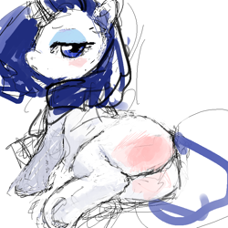 Size: 800x800 | Tagged: safe, artist:bronzecatworld, imported from derpibooru, rarity, unicorn, butt, butt blush, butt focus, horn, looking at you, looking back, looking back at you, plot, png, rarity is not amused, rearity, reddened butt, traditional art, unamused