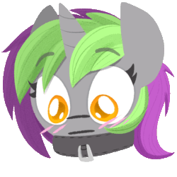 Size: 600x600 | Tagged: artist needed, safe, imported from derpibooru, oc, oc only, oc:frenzy nuke, pony, unicorn, animated, blushing, collar, ear flick, horn, i watch it for the ears, simple background, solo, transparent background