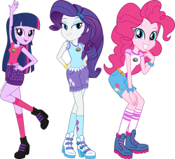Size: 3657x3329 | Tagged: artist needed, source needed, safe, imported from derpibooru, pinkie pie, rarity, twilight sparkle, equestria girls, camp everfree outfits, simple background, transparent background