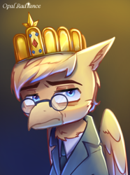 Size: 2216x2974 | Tagged: safe, artist:opal_radiance, imported from derpibooru, oc, oc only, oc:grover vi, griffon, equestria at war mod, crown, glasses, gradient background, jewelry, necktie, photo, regalia, solo